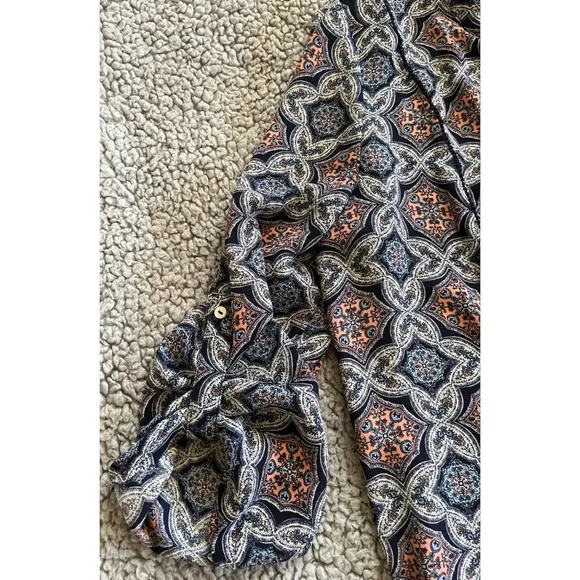 DR2 Women’s Large Blue & Salmon Pink Paisley Bohemian Button Up Blouse. - Picture 10 of 11